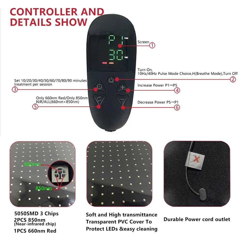 2025 New Arrival 70.9x24inch 150W 660nm 850nm Near Infrared Red Light Therapy Yoga Mat for Whole Body Pain Relief Relax Muscle