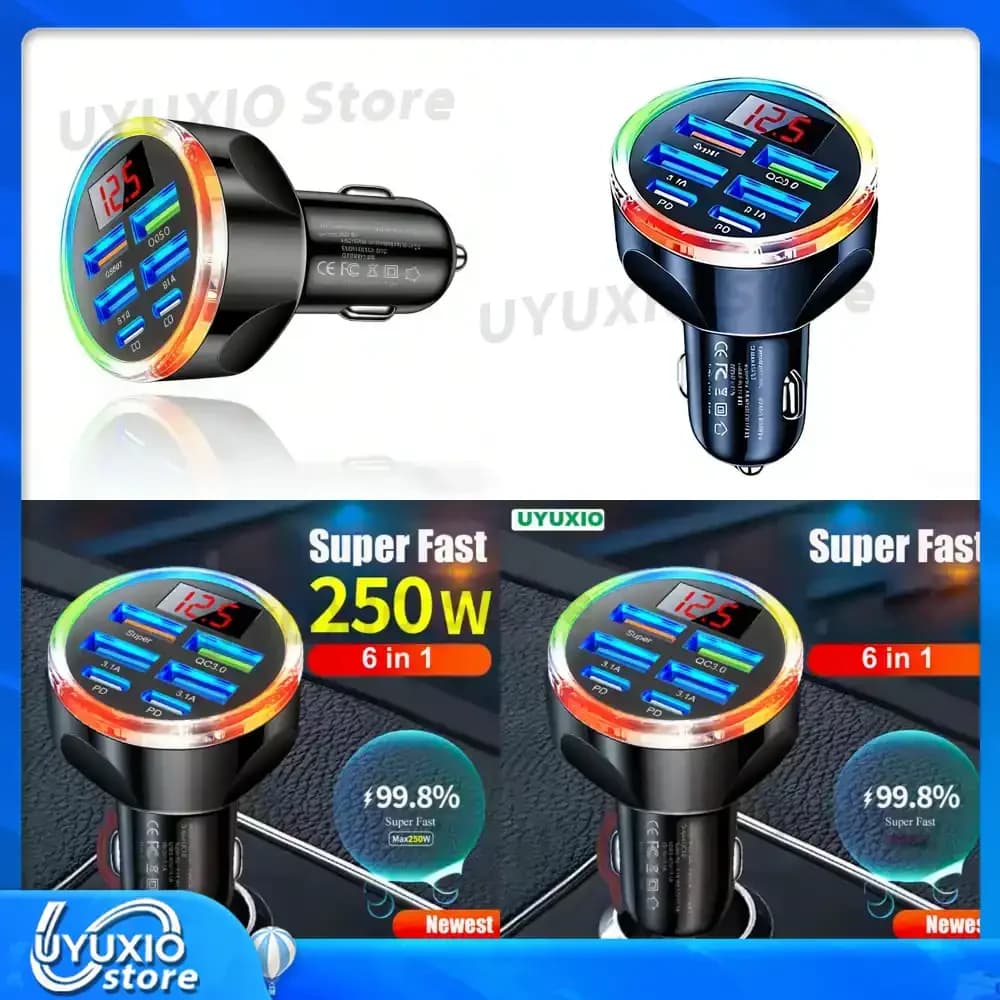 UYUXIO Caricabatterie da auto USB multiporta Adattatore di ricarica super veloce per auto per iPhone iPad OPPO Samsung Huawei Oneplus Android