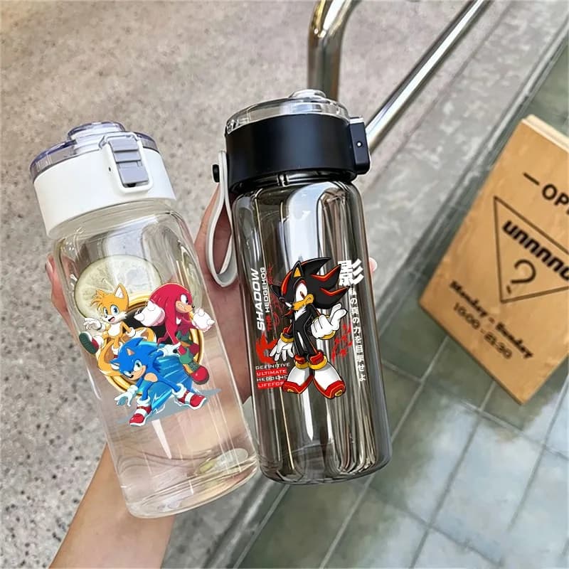 Sonics 600ml Water Bottle Unisex Portable Plastic Cups Cartoon Anime Pattern Print Cup Women Men Outdoor Sports Bottles Gifts