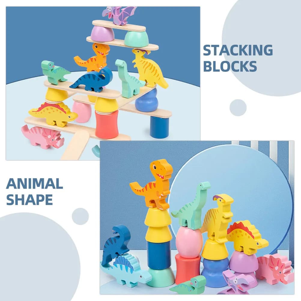 Set di Blocchi Dinosauro Cartoon, Gioco di Equilibrio in Legno Colorato, Gioco Educativo di Impilamento Animali per l'Apprendimento Precoce dei Bambini