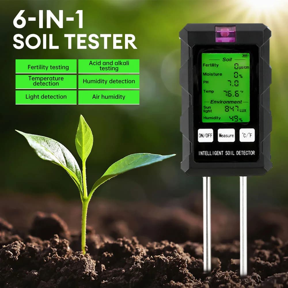 New 6 in 1Digital Soil Tester Multifunctional Soil PH Detector Moisture Fertility PH Temperature Humidity Light Meter for Garden