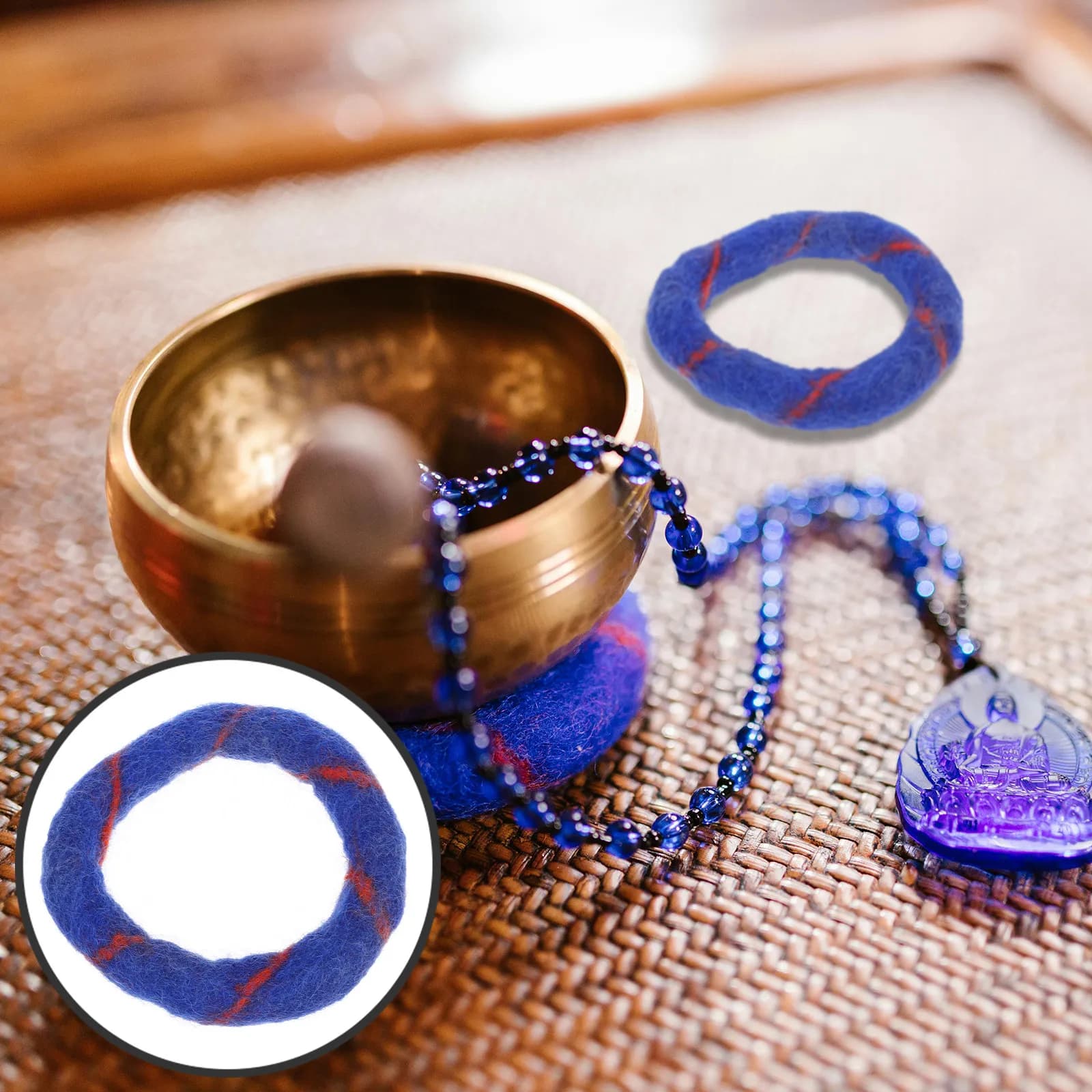 Vintage Design Singing Bowl Cushion Round Sound Bowl Pad Stable Mat for Buddha Sound Bowls Tibetan Meditation Supplies