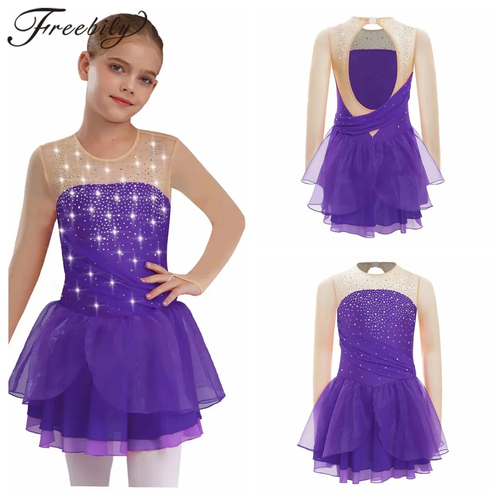 Bambini Ragazze Ginnastica Balletto Danza Body Pattinaggio su ghiaccio Performance Costume Adolescenti Pattinaggio di figura Vestito Lirico Dancewear