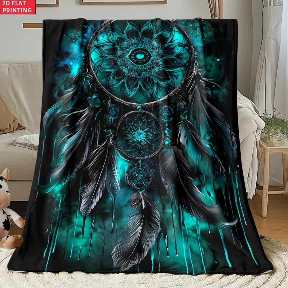 Turquoise Dreamcatcher Throw Blanket Mandala Feather Mystical Galaxy Art Decor for Sofa Bedroom Blanket