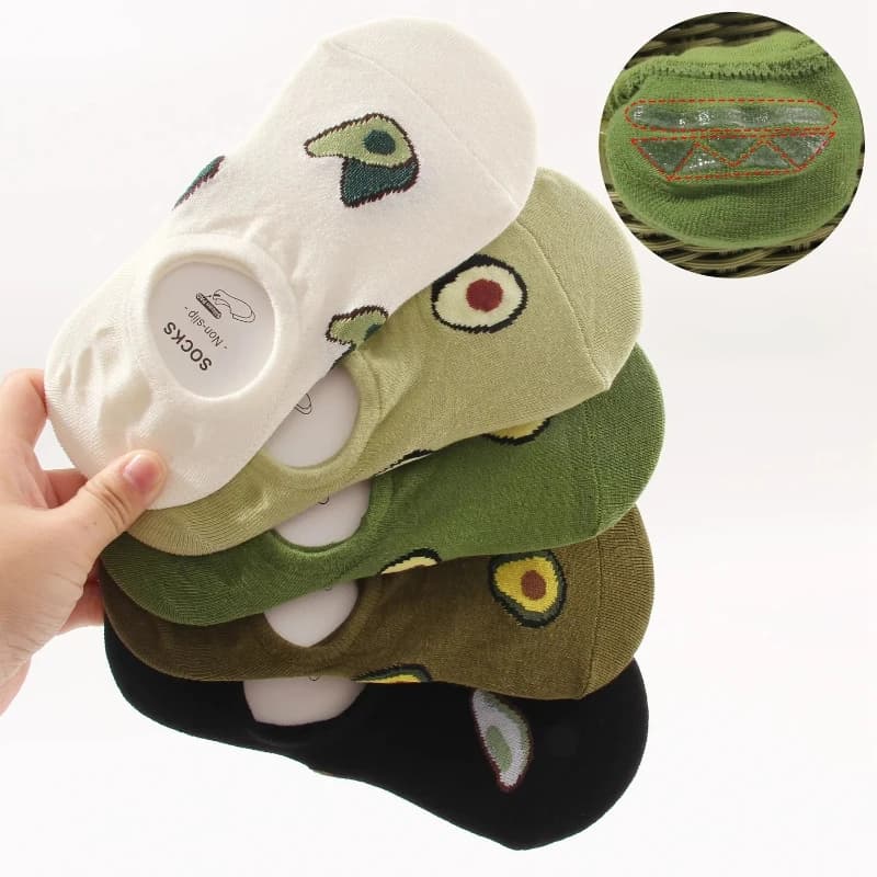 5 paia di calzini alla caviglia con avocado: design fresco dei cartoni animati con estetica Kawaii traspirante per il comfort estivo/autunno.