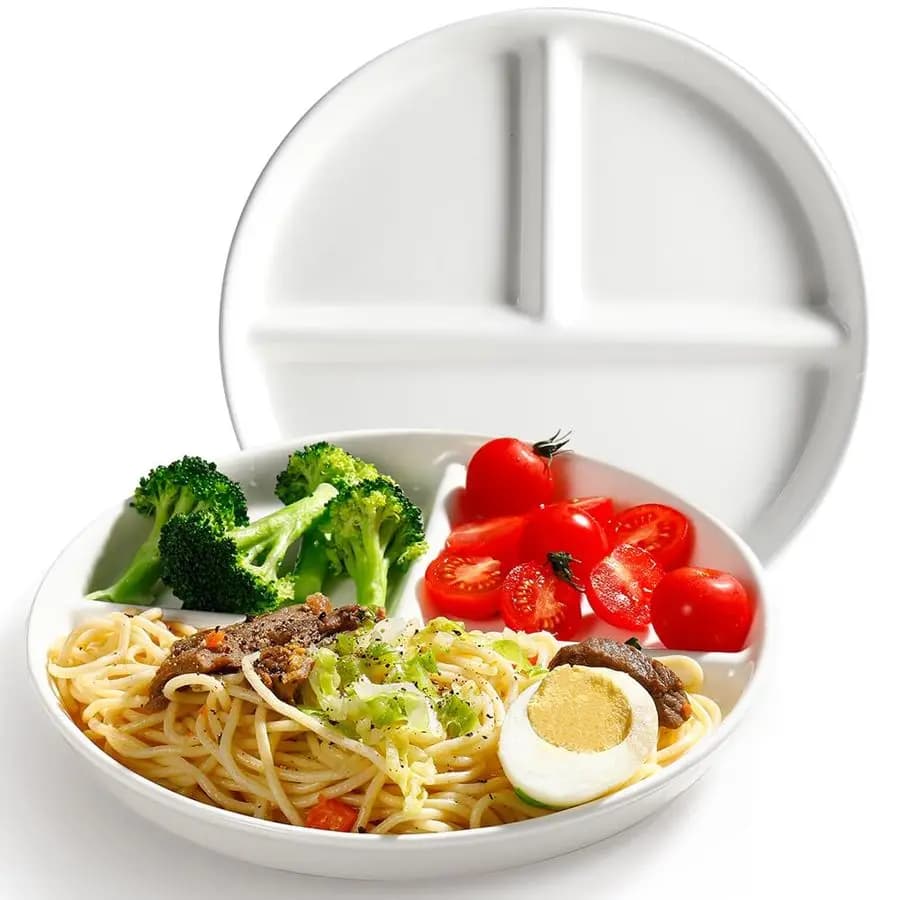 Ceramic Plate for Porction Control for Weight Loss, Plate Divided by 9 Inches for Adults, Plate at 3 Departments for a Healthy Food, Dishwasher Washable