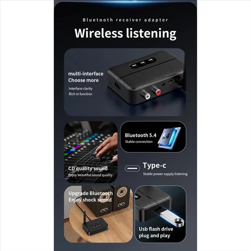 BTLIFE-Bluetooth 5.4 NFC 3.5Mm AUX RCA Ricevitore audio stereo Adattatore musicale senza perdita USB U-Disk Riproduzione per altoparlante