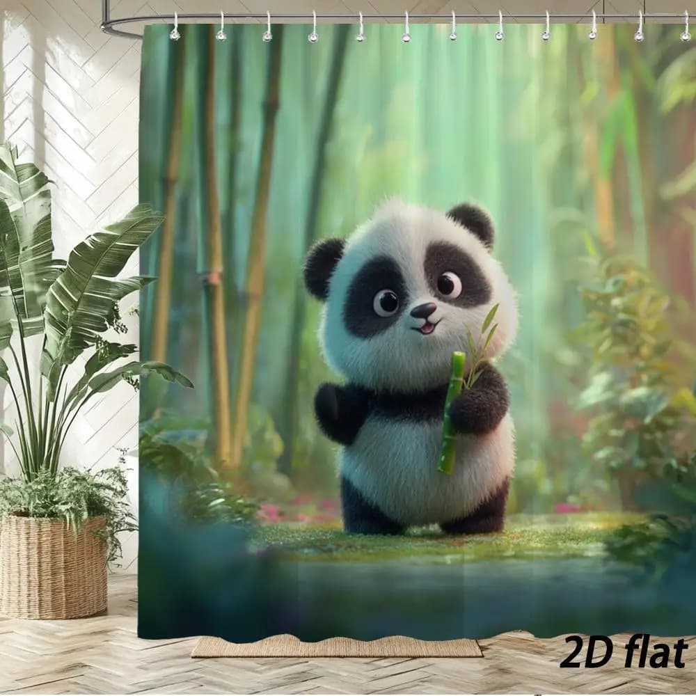 Cute Panda Shower Curtain Waterproof Bathroom Decor Jungle Forest Print Polyester Curtain Liner for Kids Novelty Shower
