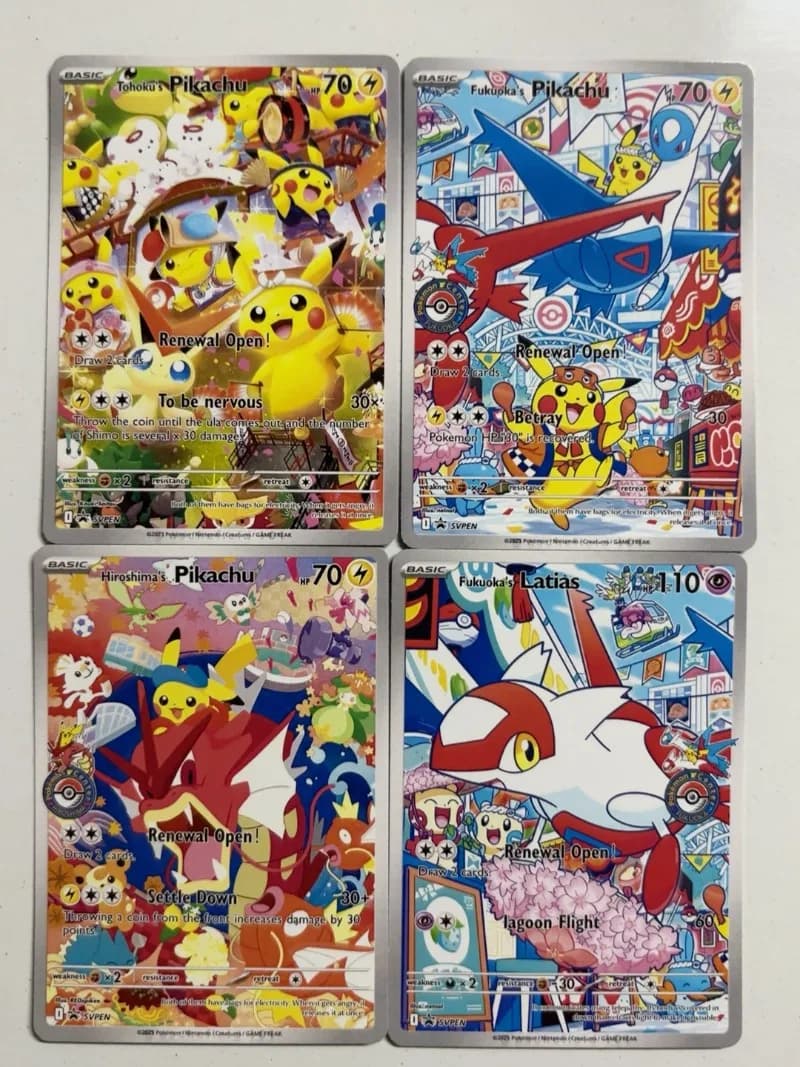 Fai da te 4 pezzi Pokemon PTCG Tohoku Pikachu Pikachu di Hiroshima Self Control Raccogliere firma Trading Flash Card Anime Cartoon Gift