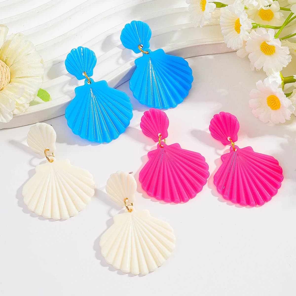 Orecchini Pendenti in Acrilico a Forma di Conchiglia Rosa Stile Oceano Estivo, Accessori di Moda Versatili per Vacanze, Gioielli Creativi per Feste in Spiaggia, Regalo Originale