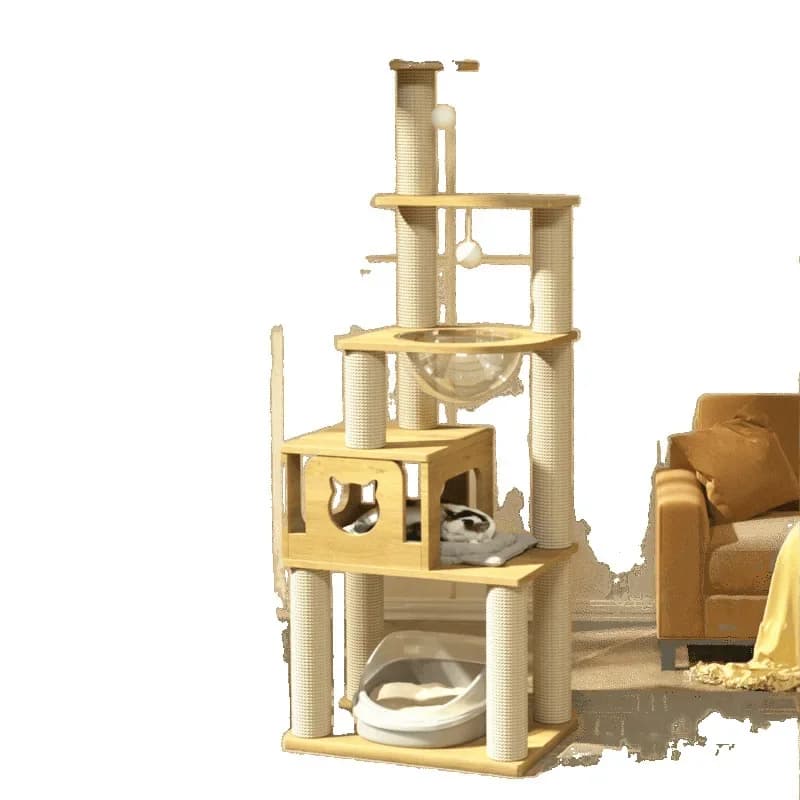 Luxury solid wood cat climbing frame, educational nest, space capsule, jumping platform, hemp rope, scratching cats