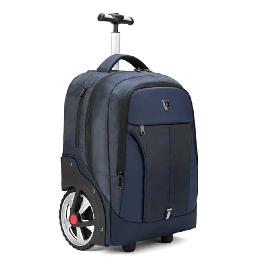 Rolling Backpack Waterproof Business Travel Commuter Backpack with Wheels for Adults Women Men 20inch Blue Carry on Laptop Comp