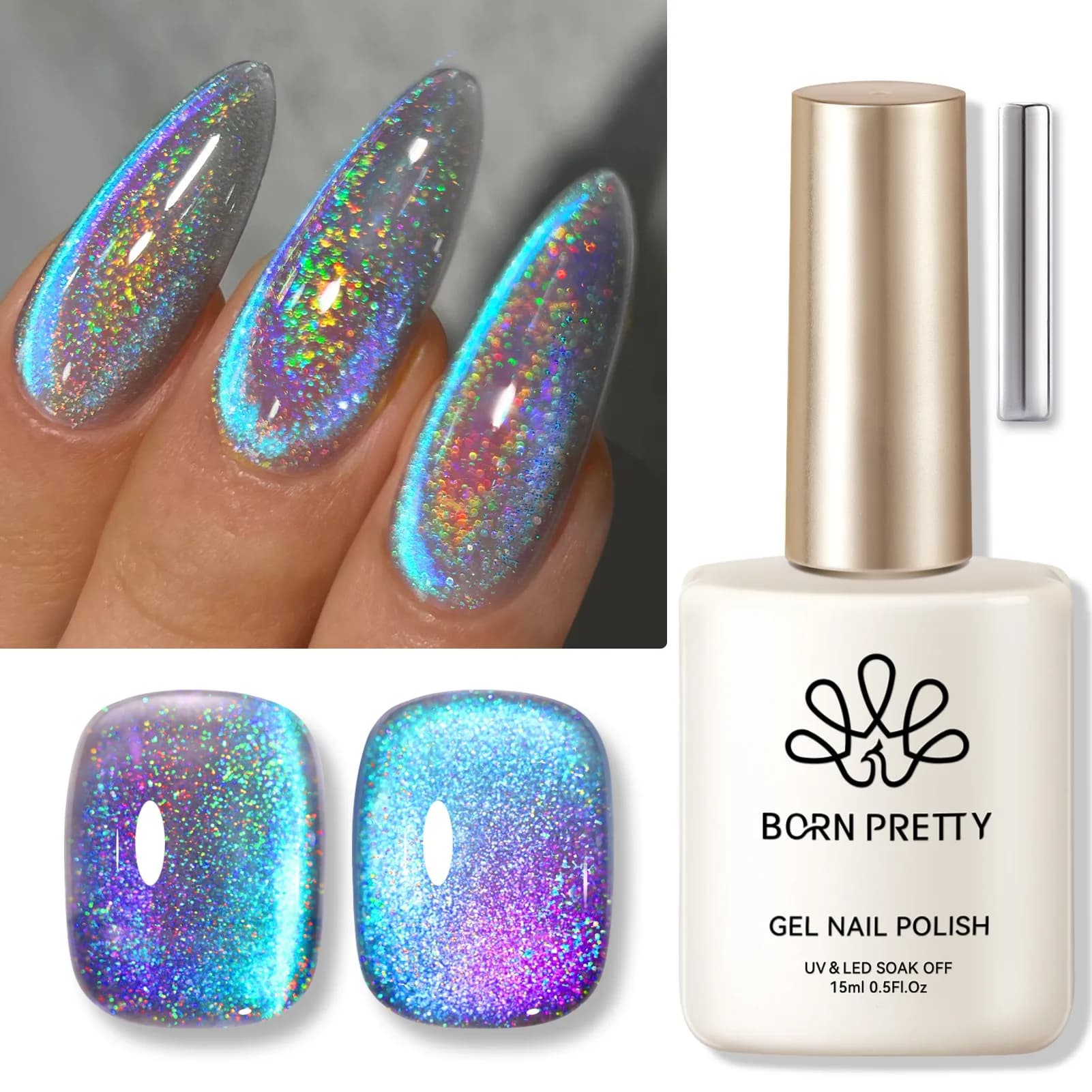 BORN PRETTY 15ml Smalto per unghie gel magnetico per gatti in vetro blu 9D olografici Arcobaleno Soak Off UV LED Nail Art Manicue per salone