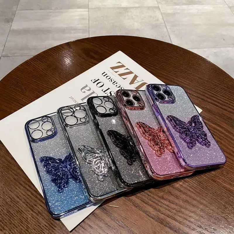 Butterfly Stand Glitter Phone Case For Huawei Y8S Y9S Y6P 2020 Y7A Y7 Y9 Prime P Smart Z Plus 2019 2021 P40 P30 Lite Soft Cover