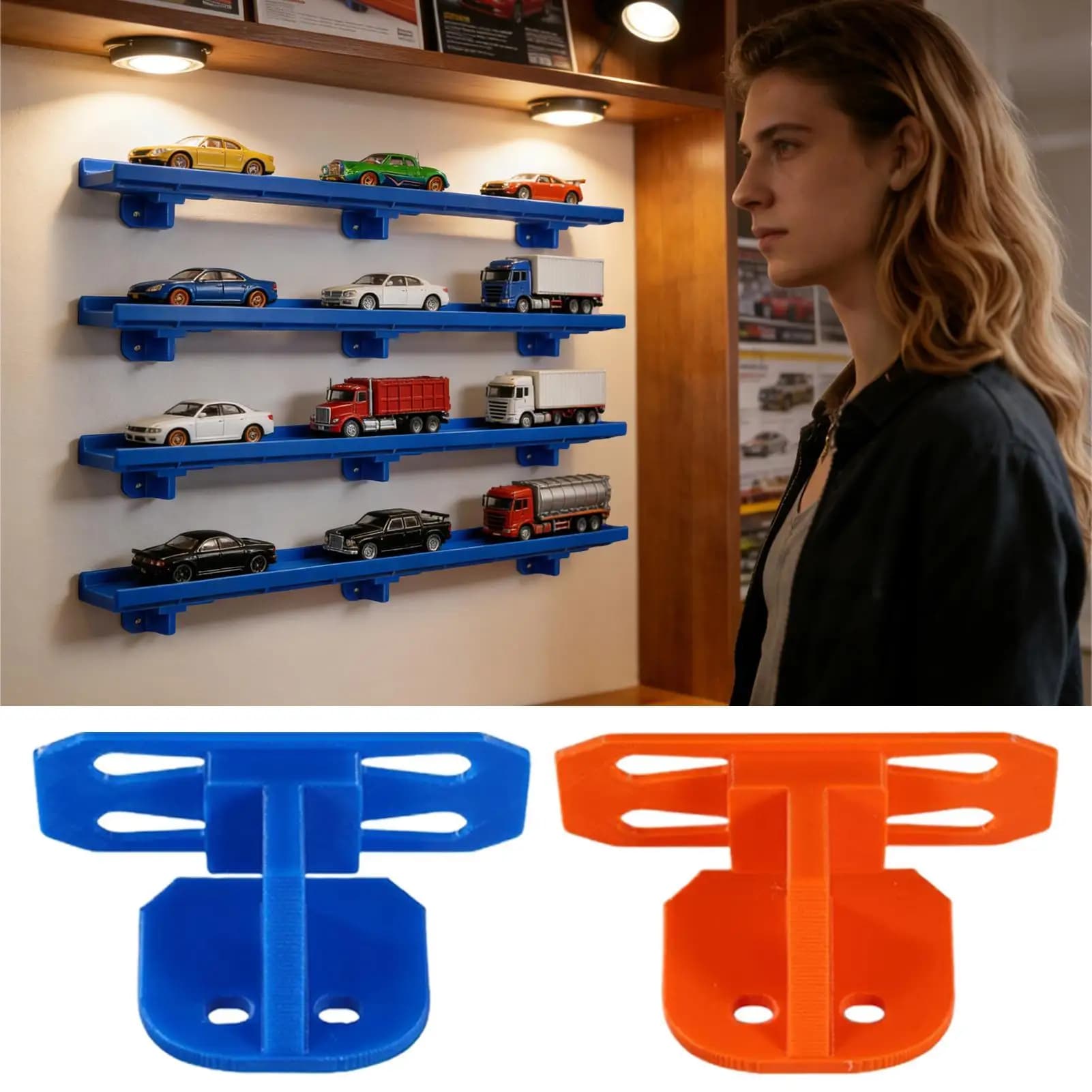Espositore da Parete per 4 Modellini di Auto, Supporto Appendibile per Pista a Singola Corsia, Scaffale per Collezione di Camion Giocattolo