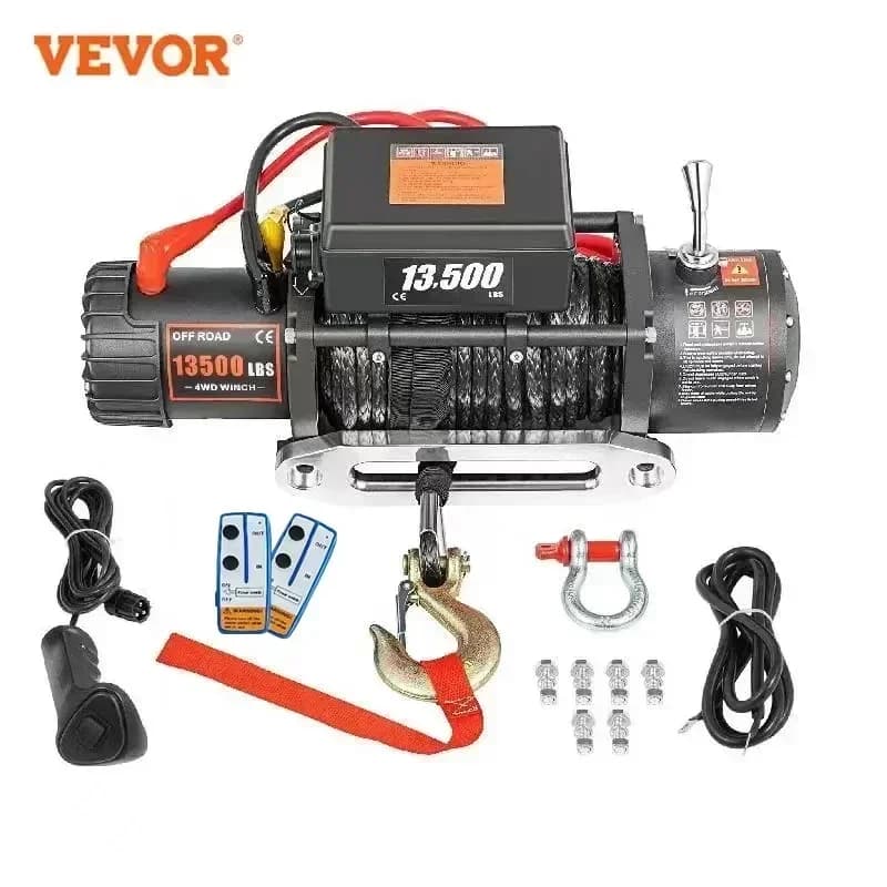 VEVOR 13500 LBS 12V Verricello Elettrico Corda di Traino Sintetica Verricello 24M/92FT Paranco di Sollevamento per 4X4 Rimorchio Auto ATV Camion Off Road Barca