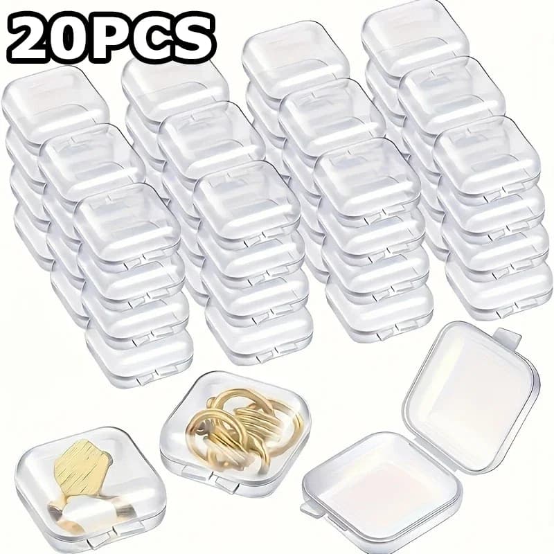 20PCS-Mini Storage Box, Transparent Square Plastic Box, Ear Ring Jewelry Packaging Storage, Small Jewelry Storage Organizing Box