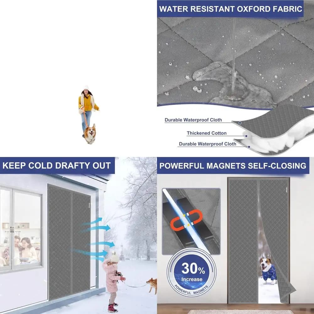 Door curtain with thermal insulation, 40 x 83, quilted cotton padding, winter lock for patio doors, grey