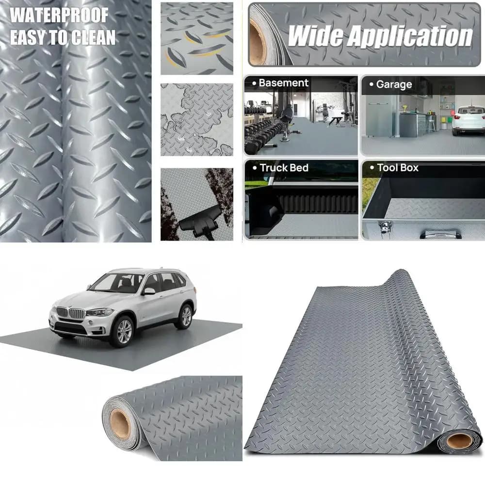 PVC garage pad thick, durable, waterproof and anti-slip for cars, trailers, SUVs, basements, gyms (gray) 60 cm x 10 m