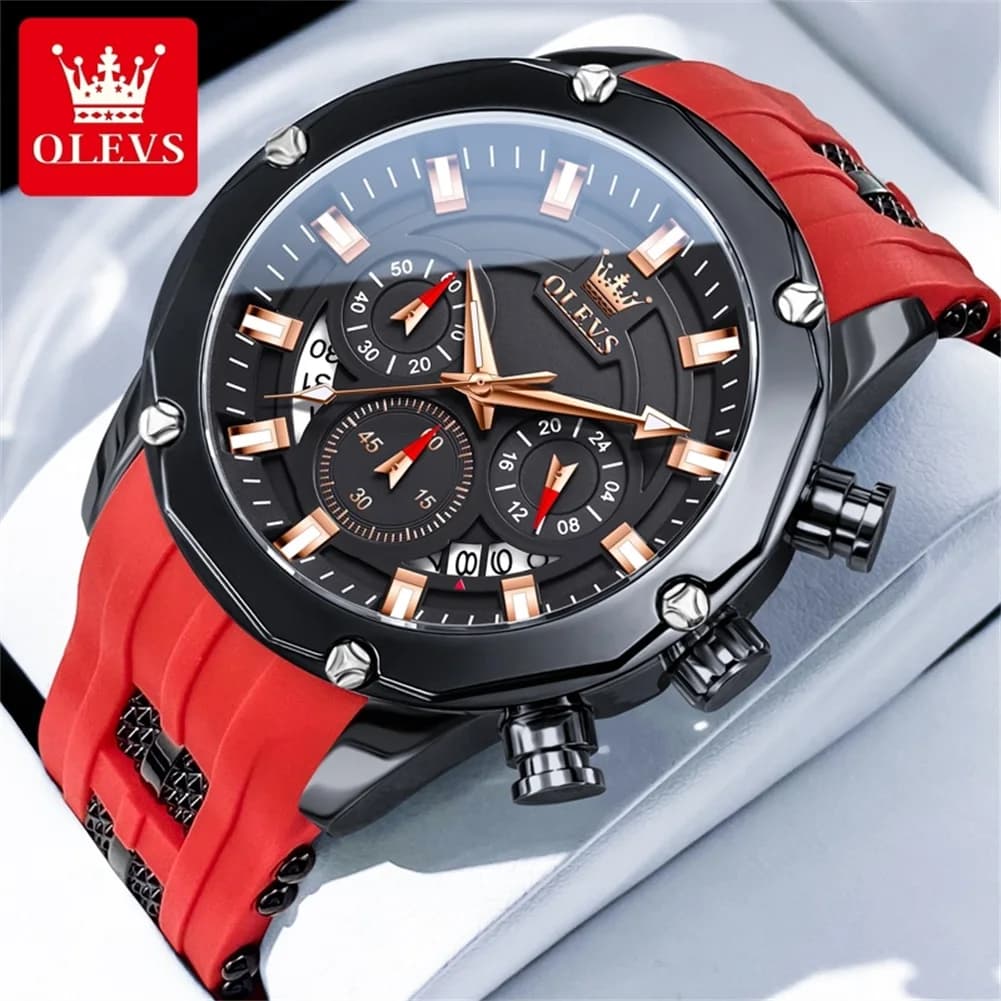 Orologio al quarzo OLEVS 9991 da uomo, quadrante grande, cronografo, datario, impermeabile, cinturino in silicone luminoso.