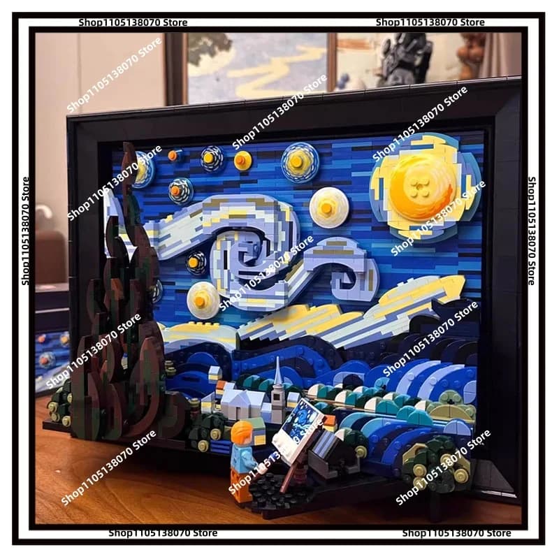 Puzzle 3D della Notte Stellata di Van Gogh, Blocchi da Costruzione con Cornice, Decorazione Artistica, Ornamento Premium, Regalo Fai-da-Te per Appassionati d'Arte Adulti