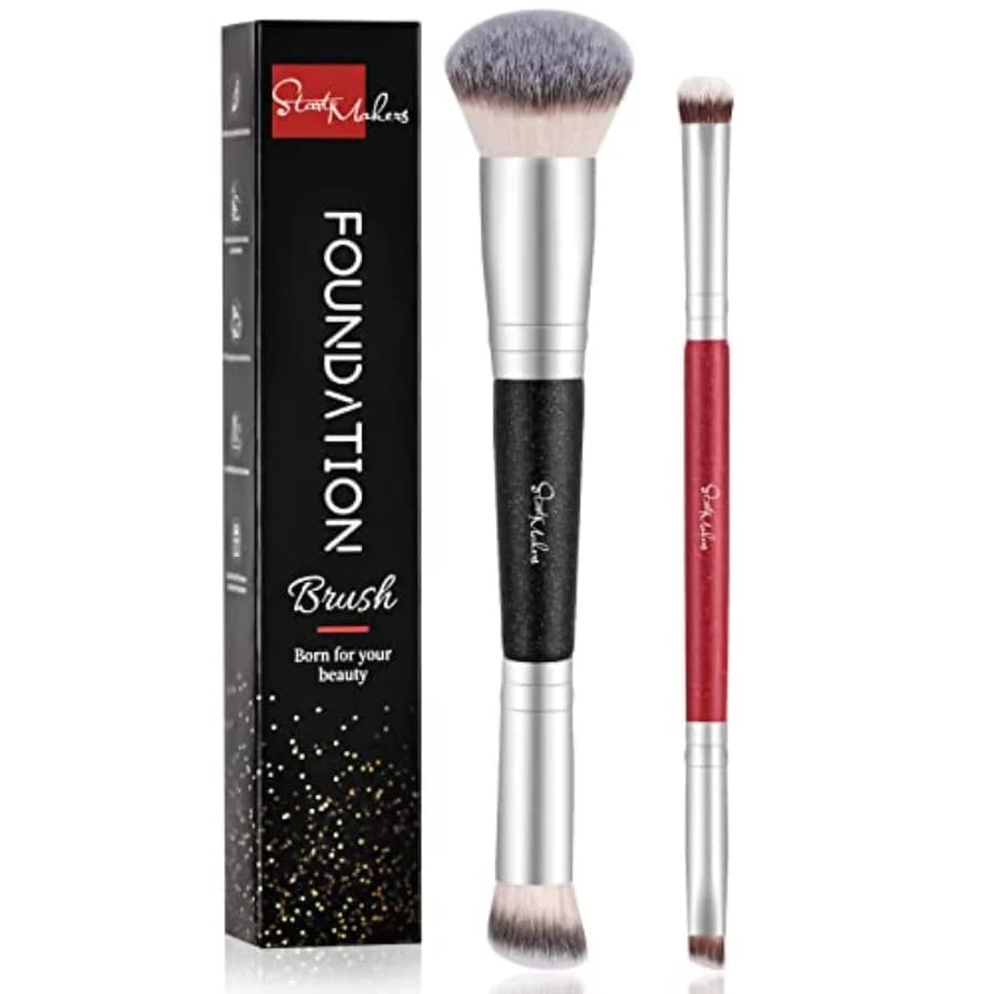 Makeup Brushes Dual-ended Foundation Brush - 2-in-1 Concealer Brush Face Eyebrow Eyeshadow Brush for Liquid, Powder, Buffing, B