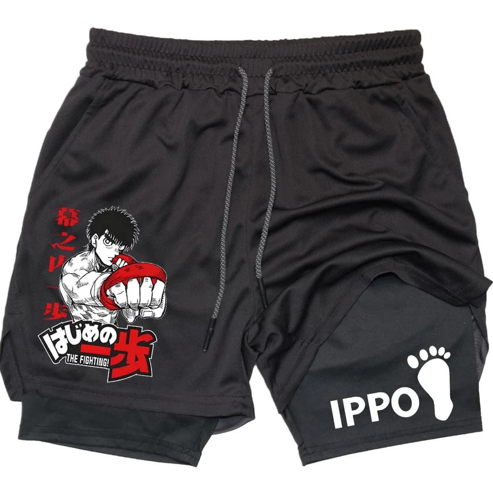 IPPO Anime Pantaloncini da palestra Uomo Boxe Gotico Manga Pantaloncini da performance a compressione 2 in 1 Pantaloni corti da atletica ad asciugatura rapida Estate