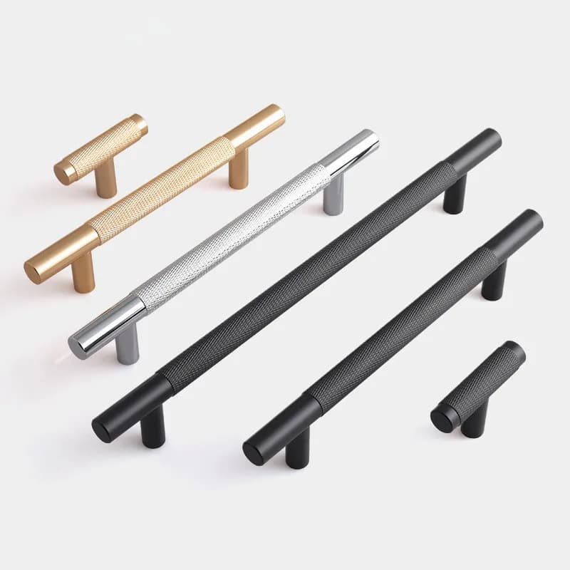 KK & FING Asta rotonda zigrinata intagliata in lega di alluminio Maniglia per porta per mobili Armadio Guardaroba Maniglie per porte Manopole per cassetti dell'armadio Hardware