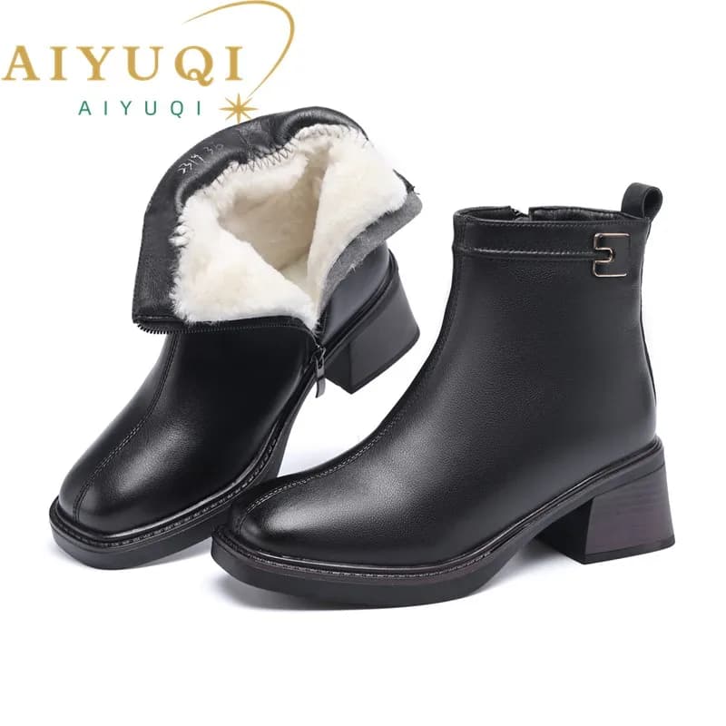 Women Dress Boots Winter 2026 New Genuine Leather Women Ankle Boots Natural Wool Warm Winter Shoes Boots Ladies