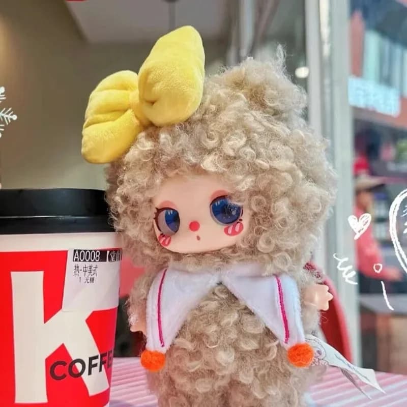 Kawaii Curly Cat Plush Doll Blind Box Multiple Color Big Bow Design Fluffy Collectible Mini Figure Desktop Display Toy Gift