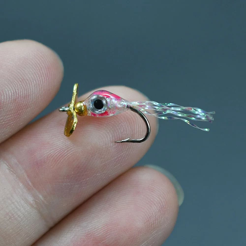Occhi 3D Colore brillante Elica Paillettes Esche, Mosche da pesca epossidiche UV, Ruota esca Spinner, Esche da pesca artificiali Confezione da 8 pezzi