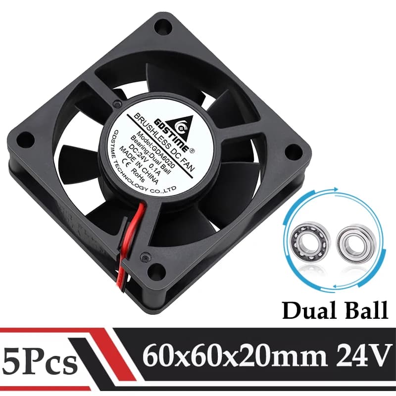 5 Pz/lotto Gdstime 24V 60x60x20mm 60mm Doppia Sfera DC Brushless Custodia Industriale di Raffreddamento 6020 6cm Scarico Axial Ventola di Raffreddamento Della Stampante 3D