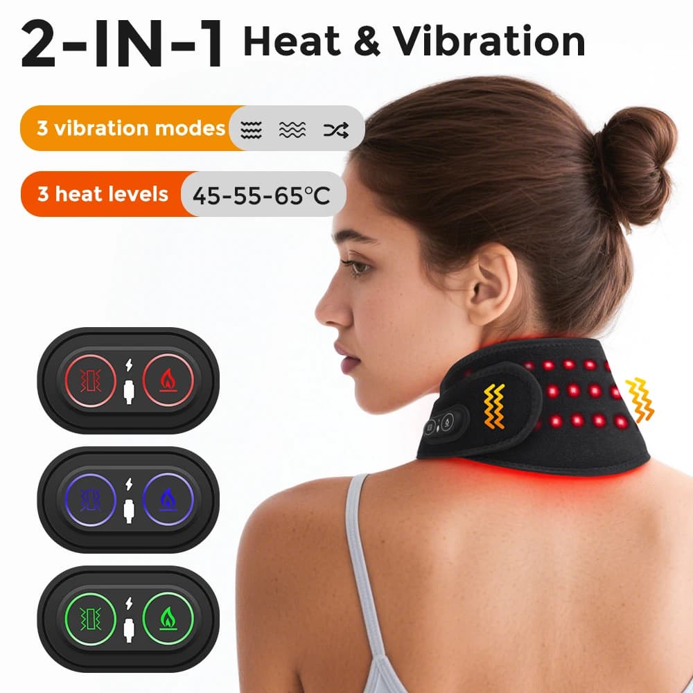 Massaggiatore elettrico per collo riscaldato senza fili con cuscino riscaldante wireless con vibrazione a luce rossa per mani, gambe, polsi