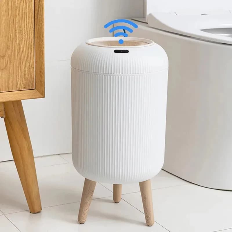Cestino Automatico con Sensore di Movimento e Coperchio, Piccolo Bidone Intelligente in Plastica per Camera da Letto, Bagno, Cucina, Ufficio