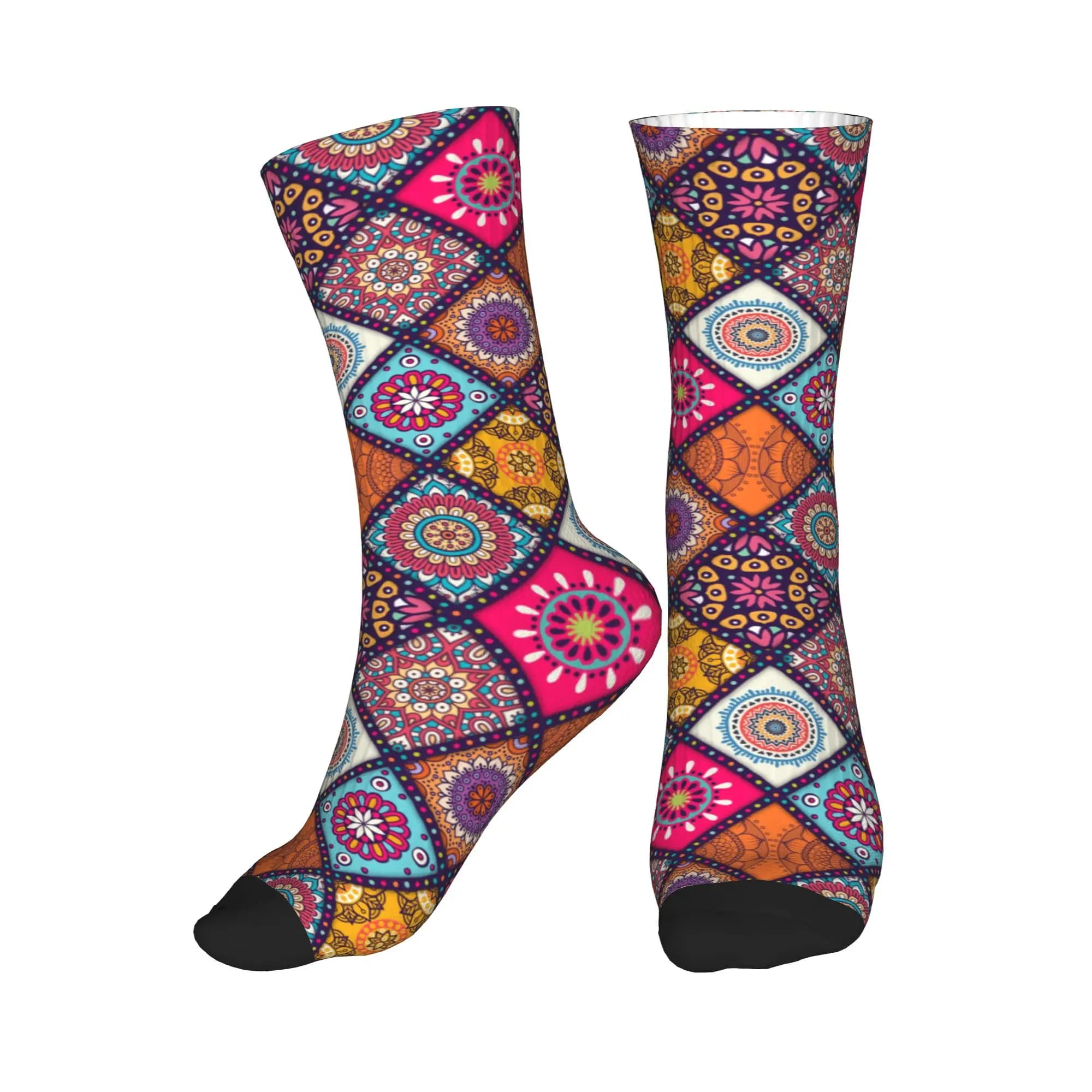 Calzini da uomo con motivo etnico floreale mandala, calzini unisex Kawaii stampati in 3D
