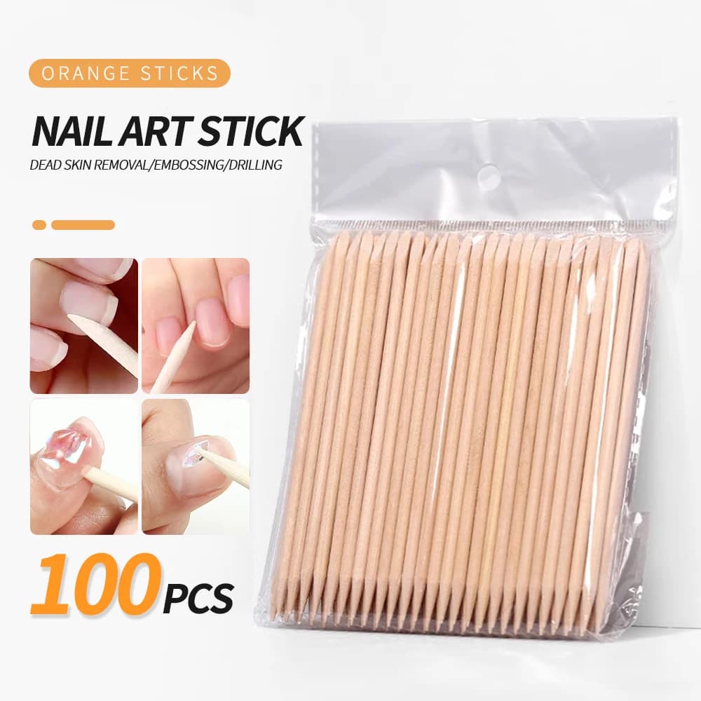100 pezzi bastoncini di legno arancione per unghie doppia faccia spingipelle rimozione nail art manicure pedicure strumento per manicure pedicure