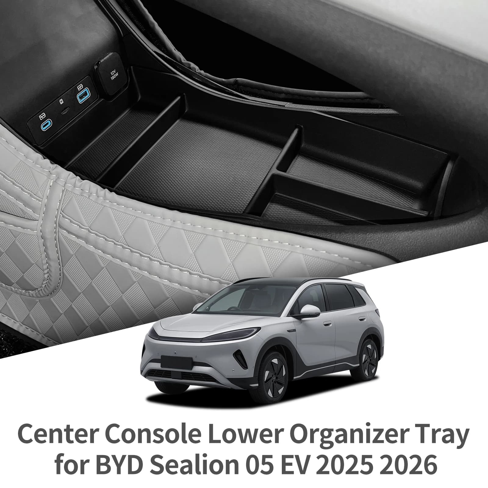 Per BYD Sealion 05 EV 2025 2026 TPE Console centrale Scatola portaoggetti strato inferiore Vassoio centrale Organizzatore Accessori interni auto Nero