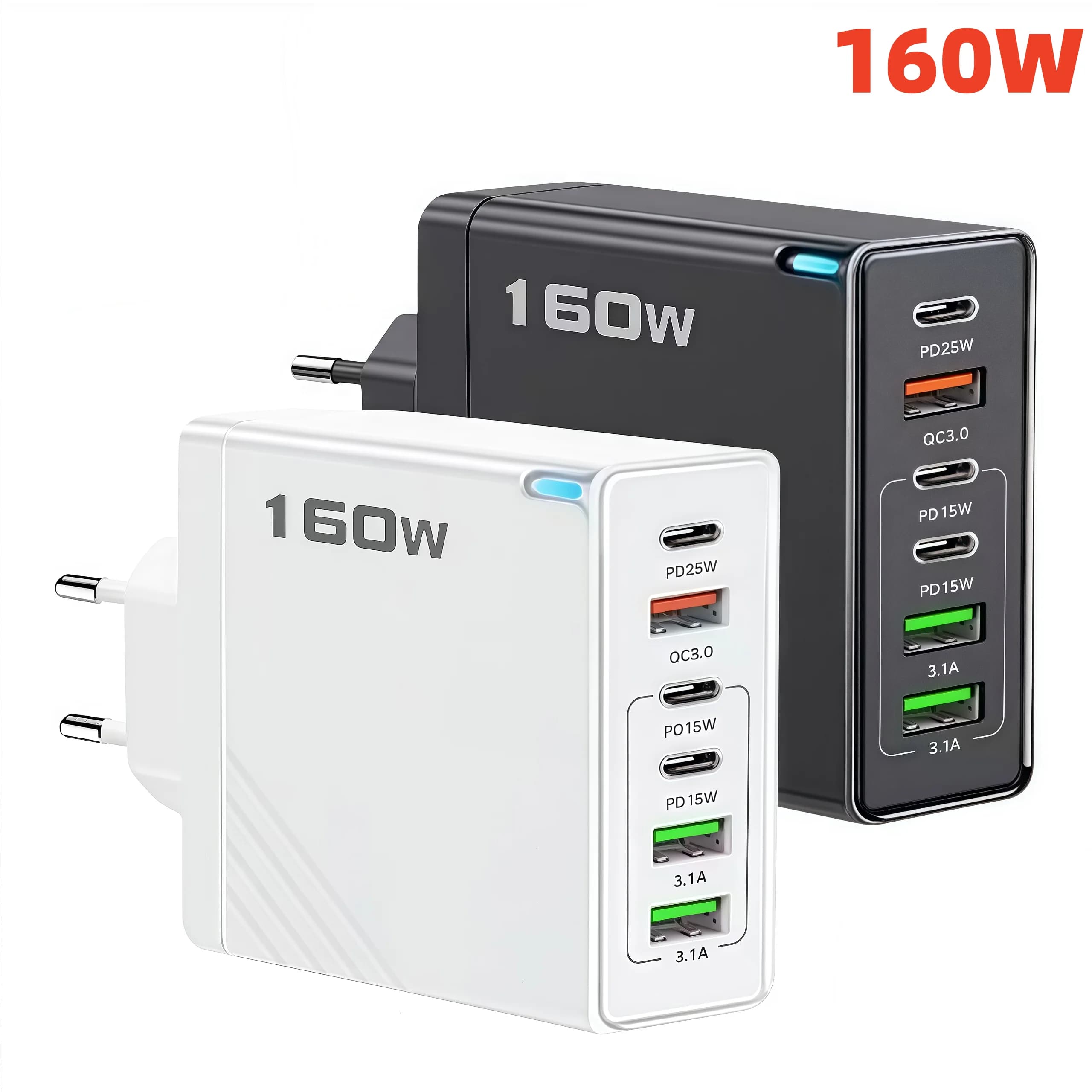 160W 6 Ports PD Fast Charging QC3.0 QC4.0 USB Travel Charger For iPhone Samsung Xiaomi EU US UK Plug Mobile Phone Wall Adapter