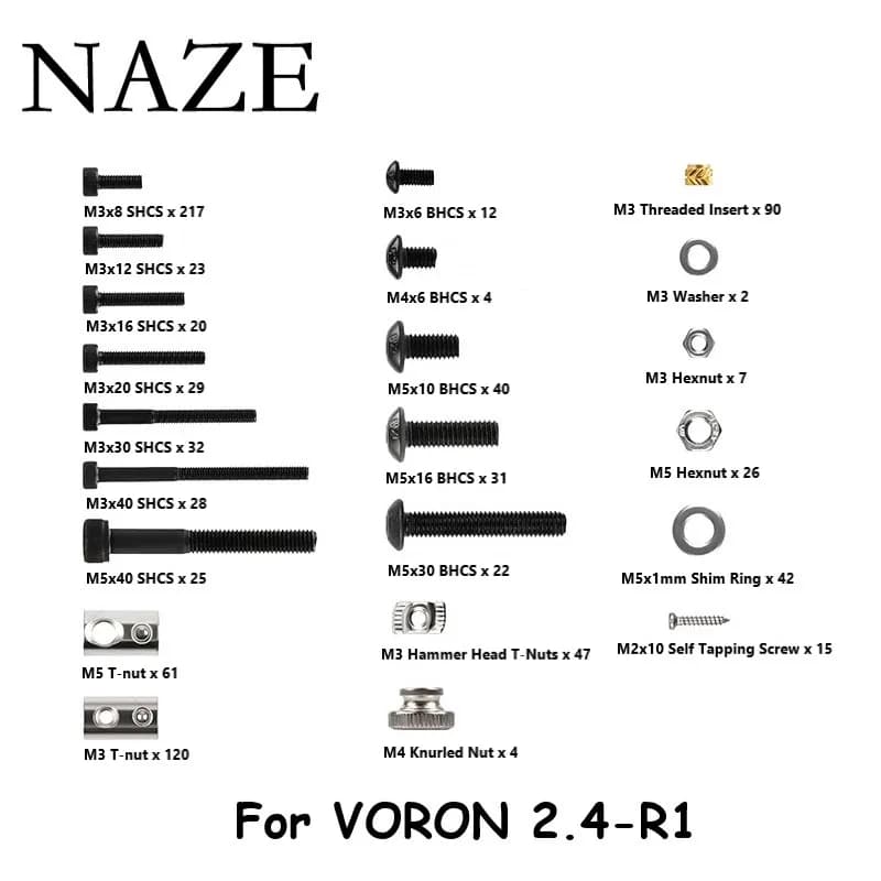 NAZE Voron2.4 3D Printer R1/R2 V2.4 Screws Complete Kit DIY-to-te mounting elements nuts Complete kit for Voron 2.4 parts