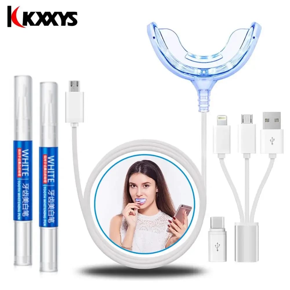 Smart Blue Light LED Dental Whitening System Portable Tooth Whitening Device Dental Whitening has 2 Tooth Whitening Gel Kit