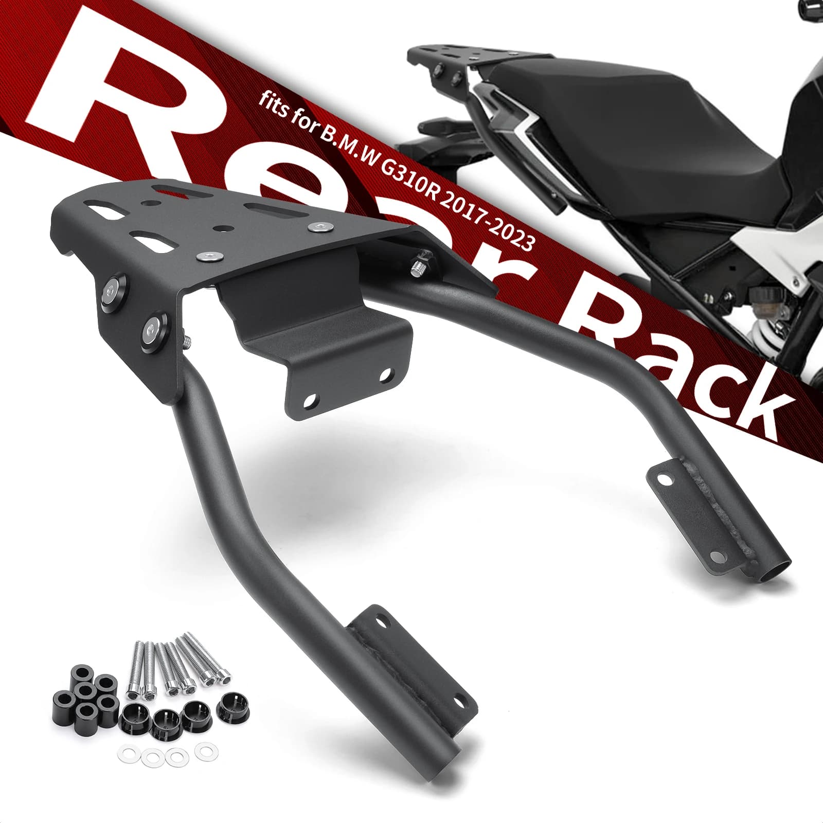 For BMW G310R 2017-2024 2023 2022 2021 Motorcycle Black Rear Luggage Rack Carrier Tail Storage Support Shelf Accessories