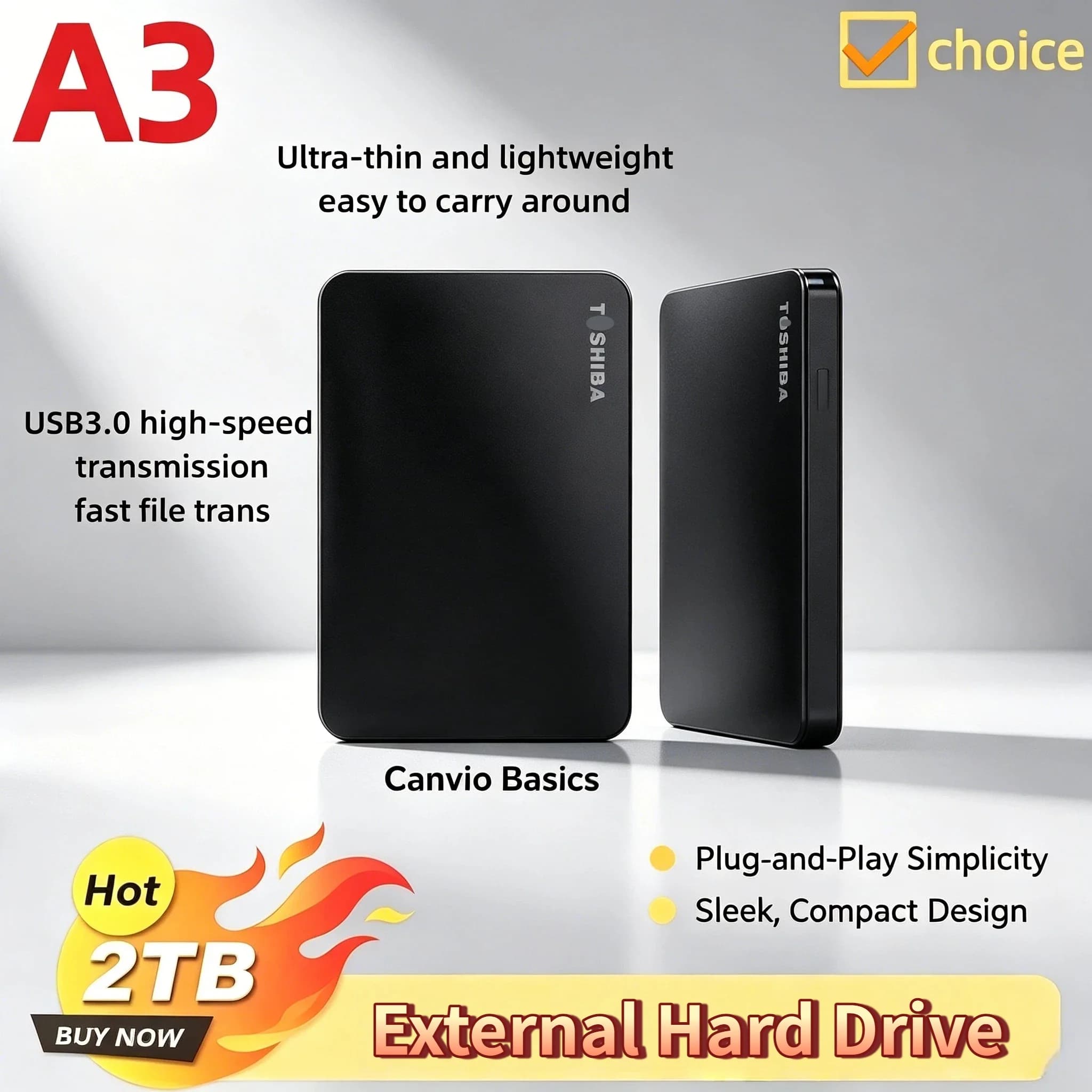 500GB 1TB 2TB Toshiba OEM A3 Expansion Portable HDD USB3.0 2.5 Inch External Hard Disk Drive Box Storage Compact Pro Ultra