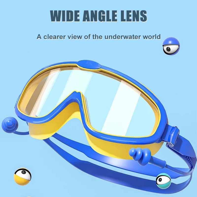 Anti-fog swimwear for children with large frame with ear plugs - Swimming glasses for children for boys and girls Swimming glasses and beach