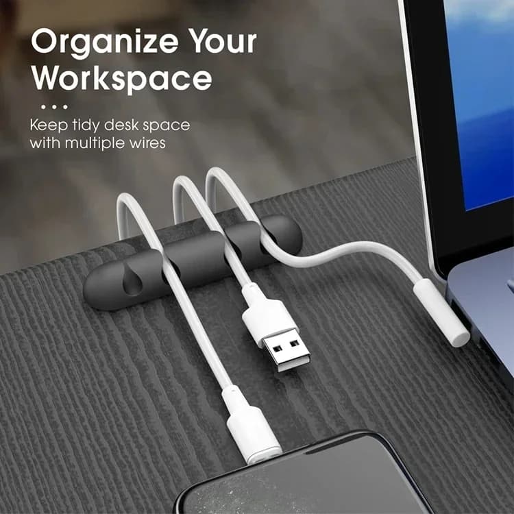 Silicone DIY Cable Winder Management Charging Cable Winder Cable Cord Wire Organizer Adjustable Desktop Tidy Clips Cable Holder