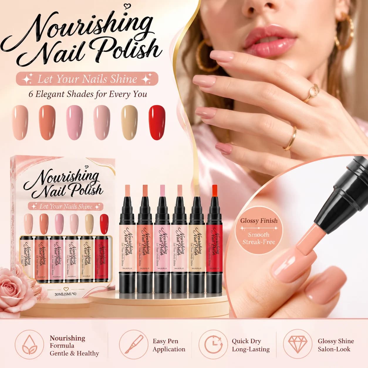 Nail Art Pen Set 6 Colors Nourish Nail Polish Pen DIY Nail Design Tools Portable Nail Painting Pen Easy Use For Women Beginners