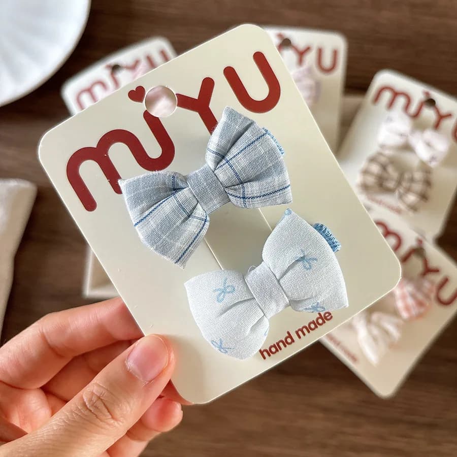 Non Slip Hair Clips For Girls 2PCS Fabric Padded Bow Side Clips Floral Plaid For Kids Thin Soft Hair