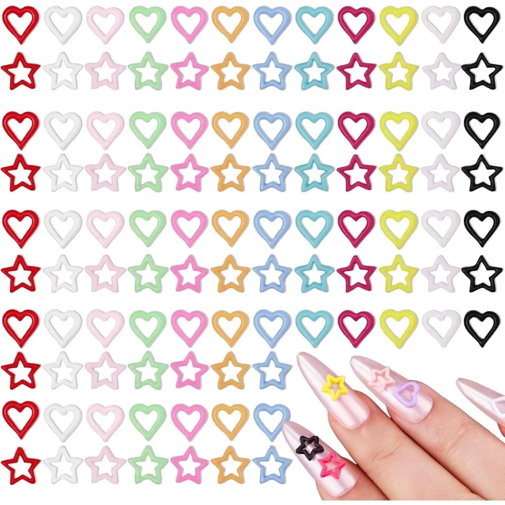 200PCS 3D Heart Star Resin Charms for DIY Nail Art and Craft Jewelry