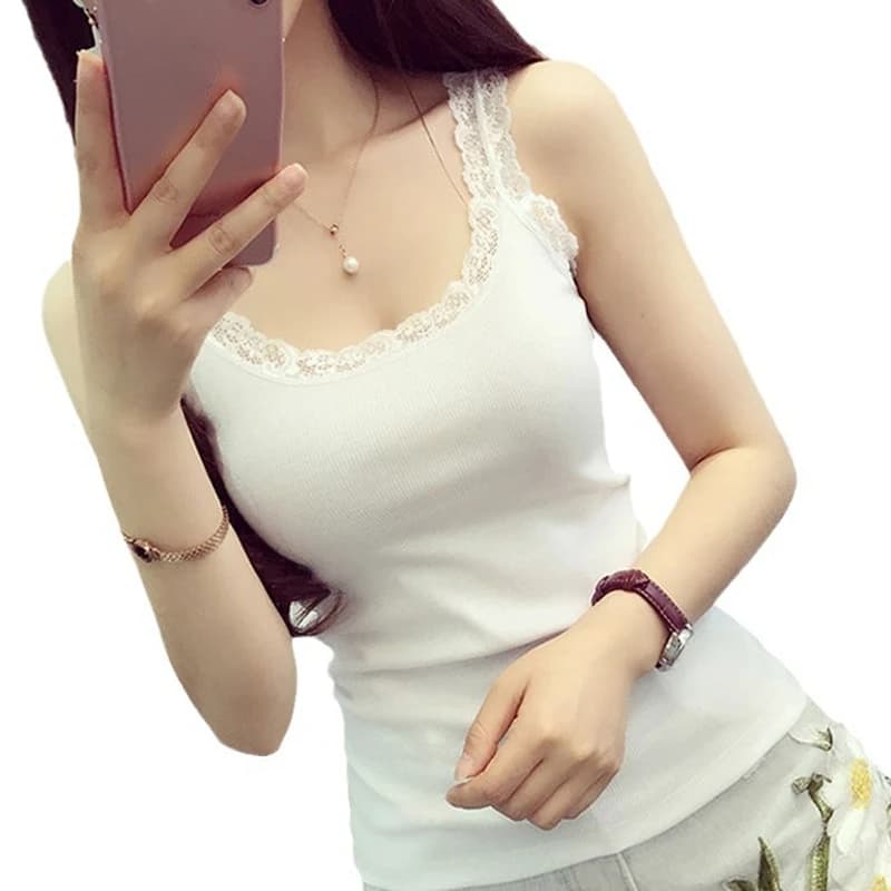 Top neri Canotta estiva senza maniche da donna con top in pizzo Rosso all'interno Indossare canottiere in pizzo Biancheria intima allentata Abbigliamento donna Gilet