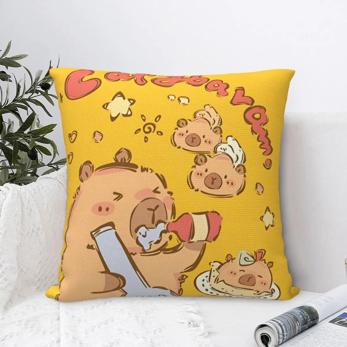 Simpatica federa Kapibara Capybara Fodera per cuscino in cartone animato Fodera per cuscino grafica in poliestere Federe per divano Decorazione domestica