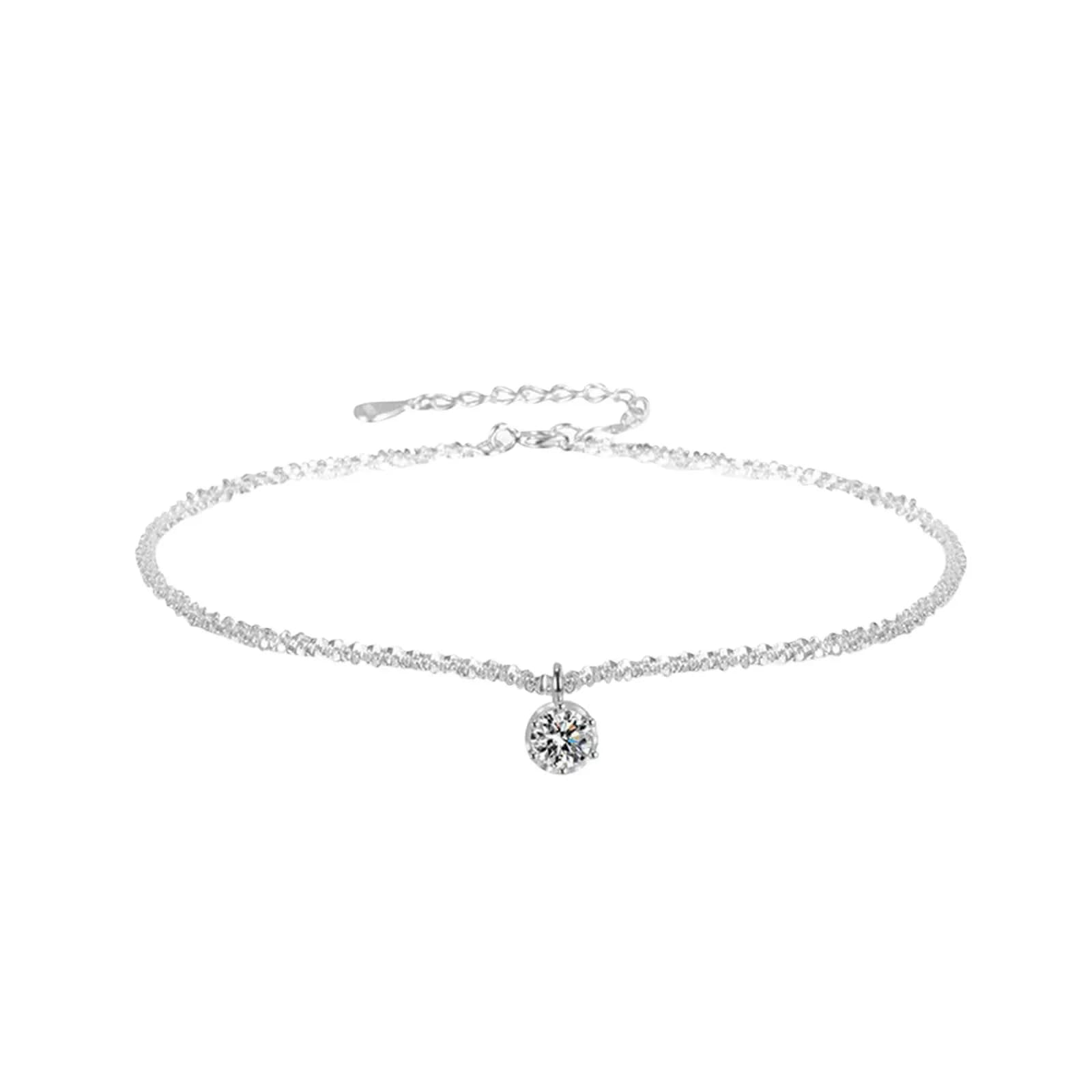 Anklet Foot Chain Ankle Bracelet Shiny Crystal Anklet Round Zircon Pendant Foot Chain Silver Plated Adjustable Ankle Bracelet